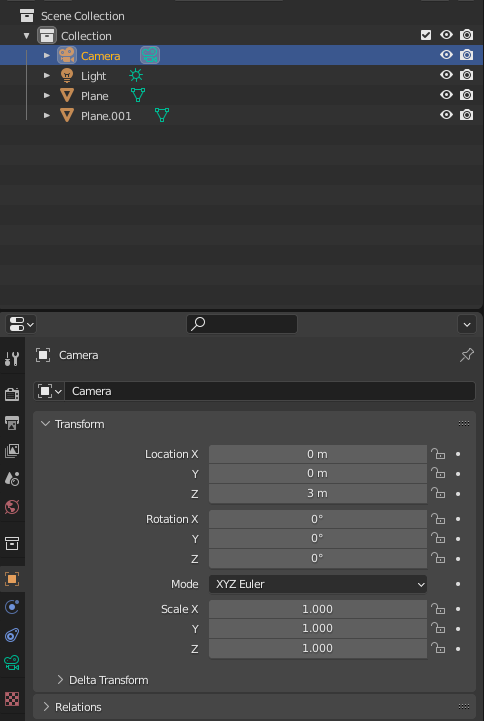 Camera setting - Transform